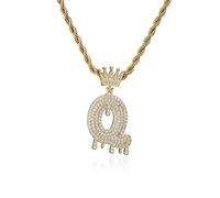 GGYTMQL Fashion Crown Teardrop Letters Nouveau Hip Hop 26 Collier de Pendentif Bijoux Punk réel