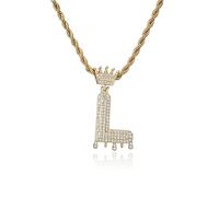 GGYTMQL Fashion Crown Teardrop Letters Nouveau Hip Hop 26 Collier de Pendentif Bijoux Punk réel