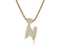 GGYTMQL Fashion Crown Teardrop Letters Nouveau Hip Hop 26 Collier de Pendentif Bijoux Punk réel