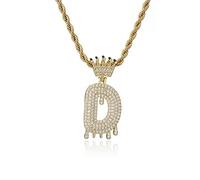 GGYTMQL Fashion Crown Teardrop Letters Nouveau Hip Hop 26 Collier de Pendentif Bijoux Punk réel