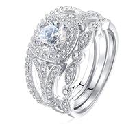GGYTMQL Fashion Ring Set Trois-in-One Round Widding Bands Set Anneaux de fiançailles 925 Silver Ring Cubic Zirconia CZ Promise Eternity Band For Women Taille 6-10 (8#)