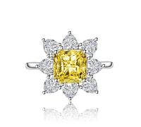 GGYTMQL Femmes Simulate Diamond Sunflower Anneau Cubic Zirconia Pink Crystal Ruby Topaz Sapphire Party Band Gift For Girlfriend Wife Statement Engagement de mariage Anneau ajusté ouvert (jaune)