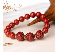 GGYTMQL Feng Shui Amulet Zodiac Bracelet Natural Cinnabar Gemstone Energy Charm Stretchy Bracelet Talisman for Prosperity Cinabar (Couleur: Tiger Horse Dog, Taille: 10 mm)