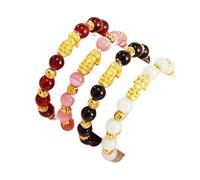 GGYTMQL Feng Shui Wealth Pixiu/piyao Bouddha Beads Bracelet Natural Black Obsidian Garnet Gemstone Energy Bracelet Adjustable Off Evil Spirits for Women Girl, Red Cinnabar (couleur: or)
