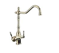 GGYTMQL Filtre doré robinet de cuisine mélangeur à eau froide purifiée robinet de grue antique pont en laiton robinets d'évier pour cuisine (or brillant a)