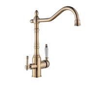 GGYTMQL Filtre Fauce de Cuisine 360 ° Rotatble Rotatble Batteur Chaud et Froid Robinet à Double poignée à Pont Robinet de Cuisine montée sur Le Bassin Noir, Golden T3