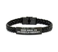 GGYTMQL Gardez des cadeaux de bracelet en cuir tressé de chimiste calme pour les amis chimistes et la famille, des cadeaux mémorables de Noël drôles pour lui, petit, cuir, pas de pierre précieuse