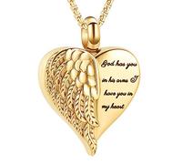 GGYTMQL God Has You in His Arms Have You in My Heart Collier funéraire en acier inoxydable pour cendres ailes d'ange Bijoux de crémation Doré