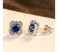 GGYTMQL Incrustation d'oreille de goujon créé rond Royal Sapphire Blue Topaze Femmes Solide Boucle d'oreille Fine Bijoux