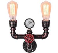 GGYTMQL Lampe Murale de Tuyau d'eau à 2 lumières Vintage en Fer forgé Steampunk Applique Murale Double tête Industrielle Art métallique Mural luminaire rétro e27 pour barreau de Chambre à Coucher
