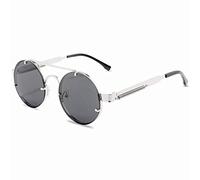 GGYTMQL Lentes De Sol Lunettes de soleil rondes Steampunk pour homme et femme, Gris argenté, Taille unique
