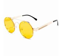 GGYTMQL Lentes De Sol Lunettes de soleil rondes Steampunk pour homme et femme, jaune, Taille unique
