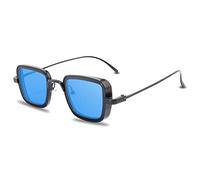 GGYTMQL Lunettes de soleil carrées tendance en métal pour hommes vintage antireflet miroir lunettes de soleil design classique femmes lunettes de soleil UV400, bleu, Taille unique