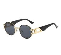 GGYTMQL Lunettes de soleil rondes ovales en métal Style punk UV400, Noir/gris, Taille unique