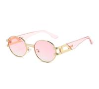 GGYTMQL Lunettes de soleil rondes ovales en métal Style punk UV400, Rose., Taille unique