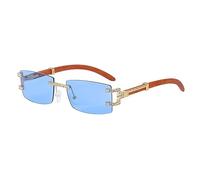GGYTMQL Lunettes de soleil vintage en bois sans monture pour femme - Rectangulaire - Élégantes et classiques - Lunettes de soleil de luxe, bleu, Taille unique