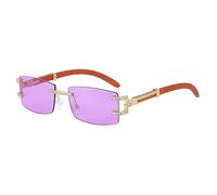 GGYTMQL Lunettes de soleil vintage en bois sans monture pour femme - Rectangulaire - Élégantes et classiques - Lunettes de soleil de luxe, violet, Taille unique