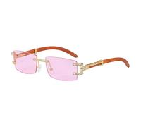 GGYTMQL Lunettes de soleil vintage en bois sans monture pour femme - Rectangulaire - Élégantes et classiques - Lunettes de soleil de luxe, rose, Taille unique