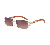 GGYTMQL Lunettes de soleil vintage en bois sans monture pour femme - Rectangulaire - Élégantes et classiques - Lunettes de soleil de luxe, marron, Taille unique