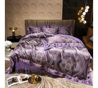 GGYTMQL Luxury Bleu D Grey Smooth Soft Liberding Ensemble en Satin Jacquard Cotton Queen King Coltre Cover-Lit Feuille de lit d'oreiller