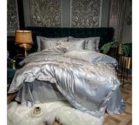 GGYTMQL Luxury Bleu D Grey Smooth Soft Liberding Ensemble en Satin Jacquard Cotton Queen King Coltre Cover-Lit Feuille de lit d'oreiller