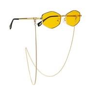 GGYTMQL Nouvelles 2025 Petites lunettes de soleil irrégulières pour femmes avec chaîne dégradée Lunettes de soleil en alliage Uv400, or jaune, Taille unique