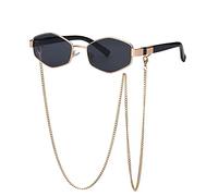 GGYTMQL Nouvelles 2025 Petites lunettes de soleil irrégulières pour femmes avec chaîne dégradée Lunettes de soleil en alliage Uv400, Or tout gris, Taille unique