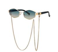 GGYTMQL Nouvelles 2025 Petites lunettes de soleil irrégulières pour femmes avec chaîne dégradée Lunettes de soleil en alliage Uv400, Doré, vert, jaune, Taille unique