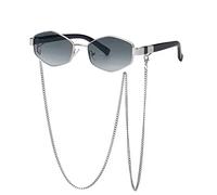 GGYTMQL Nouvelles lunettes de soleil carrées irrégulières pour femmes avec chaîne dégradée, lunettes de soleil en alliage UV400, Gris argenté, Taille unique