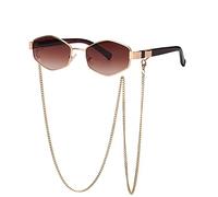 GGYTMQL Nouvelles lunettes de soleil carrées irrégulières pour femmes avec chaîne dégradée, lunettes de soleil en alliage UV400, Gold Tea, Taille unique