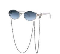 GGYTMQL Nouvelles lunettes de soleil carrées irrégulières pour femmes avec chaîne dégradée, lunettes de soleil en alliage UV400, Bleu argenté, Taille unique