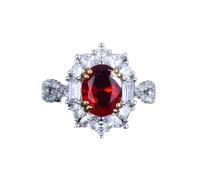 GGYTMQL OVAL Diamond Cutting Halo Ruby Wedding 925 Anneaux d'argent pour femmes Rague de princesse en deux couleurs cubiques pour sa bague diamant promesse ouverte