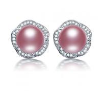 GGYTMQL Pain 9-10 mm Round Women Femmes Perle Boucles d'oreilles, Rose Blanc Violet Noir coloré
