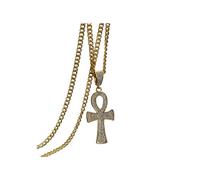 GGYTMQL Paperclip Gold plaqué Ankh Croix Pendentif Collier Plat Figaro Chain de Croix égyptienne pour Femmes
