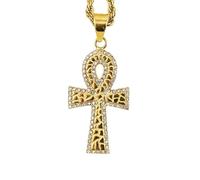 GGYTMQL Paperclip Gold plaqué Ankh Croix Pendentif Collier Plat Figaro Chain de Croix égyptienne pour Femmes