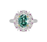 GGYTMQL Produits de Fille éblouissantes 3 Anneaux Moisanite pour Femmes Couper Ovale D Couleur S925 Sterling Silver Lab Créé des Anneaux de Diamant Parfaits pour Les fêtes de Usure Quotidienne