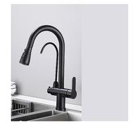 GGYTMQL Purification de l'eau robinet de cuisine noire et rotation froide rotatif tire en laiton Matériau d'évier mélangeur et lavage du robinet (brossé D)