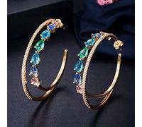 GGYTMQL Rainbow Color Cumbic Zirconia Crystal Big Boucles d'oreilles Rond pour Femmes Bijoux de déclaration