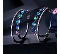 GGYTMQL Rainbow Color Cumbic Zirconia Crystal Big Boucles d'oreilles Rond pour Femmes Bijoux de déclaration