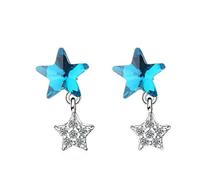 GGYTMQL Real 925 Sterling Silver Blue Crystal Double Star Stud Oreads for Women Fashion Silver Star
