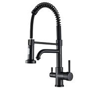 GGYTMQL Robinet de cuisine avec eau potable Rotation à 360 ° 2 Modes Spray Sortez l'évier de cuisine en laiton double poignée de cuisine froide et chaude mélangeur de cuisine, noir (nickel