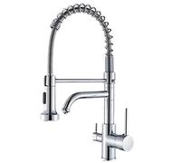 GGYTMQL Robinet de cuisine avec eau potable Rotation à 360 ° 2 Modes Spray Sortez l'évier de cuisine en laiton double poignée de cuisine froide et chaude mélangeur de cuisine, noir (nickel