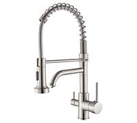 GGYTMQL Robinet de cuisine avec eau potable Rotation à 360 ° 2 Modes Spray Sortez l'évier de cuisine en laiton double poignée de cuisine froide et chaude mélangeur de cuisine, noir (nickel