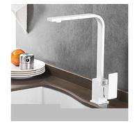 GGYTMQL Robinet de cuisine carré en laiton noir à levier unique H/C 360 mélangeur Rotation Effet d'eau Scooter d'eau pour cuisine Capite (peinture blanche)