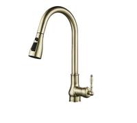 GGYTMQL Robinet de cuisine en bronze avec pulvérisateur extractible et mélangeur tropical froid Robinet de grue d'évier en laiton antique EL9021