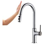 GGYTMQL Robinet de Cuisine sans Touche avec pulvérisateur Pull Down, touchez l'induction de l'évier de Cuisine Intelligente en Alliage Zinc 360 ° Rotation Chaude et mélangeur d'eau