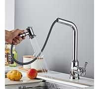 GGYTMQL Robinet de lavabo de cuisine pour la ferme Bar Commercial, manche unique noirci Tut Down White Kitchen Tap, cuisine à 360 degrés Black Robinets, Tapis de mélangeur à eau (8345 noir)