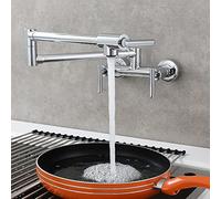 GGYTMQL Robinet de remplissage en pot pour les deux robinets de mélangeur à eau froide chauds, montage de cuisine pliant le restaurant commercial évier en laiton 3 poignées 2 trous doubles