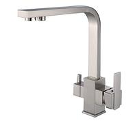 GGYTMQL Robinet d'évier de cuisine pivotant d'eau potable en laiton massif et mélangeur d'eau froide, robinet de purificateur de filtre à double poignée multifonctionnelle ménage, chrome