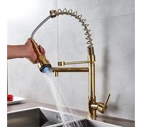 GGYTMQL Robinet d'évier de cuisine pour bar, ferme, commercial, robinet mitigeur de cuisine rotatif en laiton doré avec LED, poignée unique, robinet mélangeur d'eau chaude et froide à trou unique